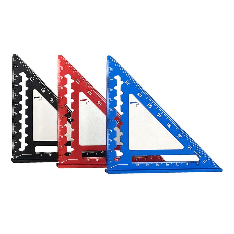 Blue 4 Inch Triangle Square Ruler Metal Aluminum 45 90 Degree Woodworking Measuring Tool - Image 3